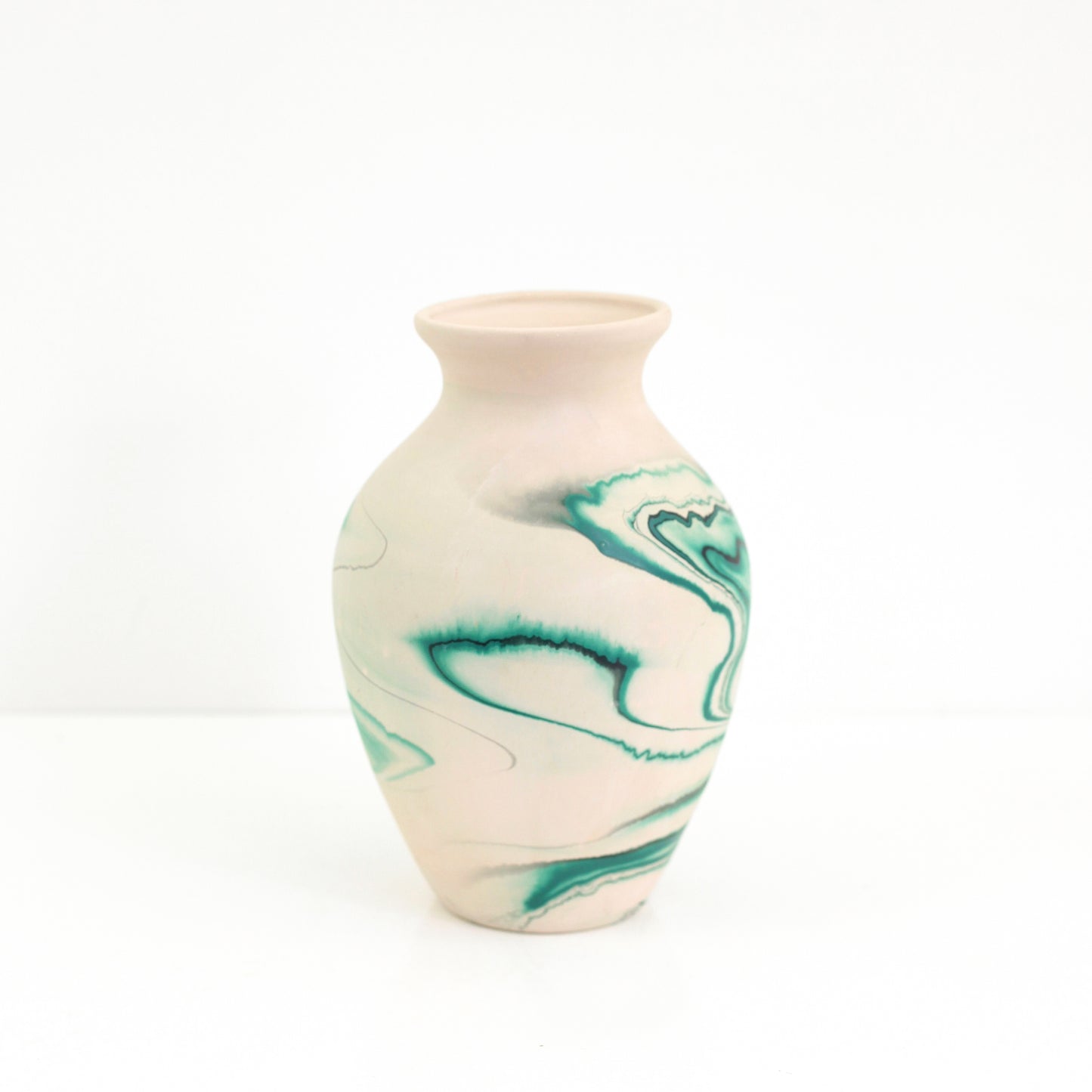 SOLD - Vintage Large Emerald Swirl Nemadji Pottery Vase