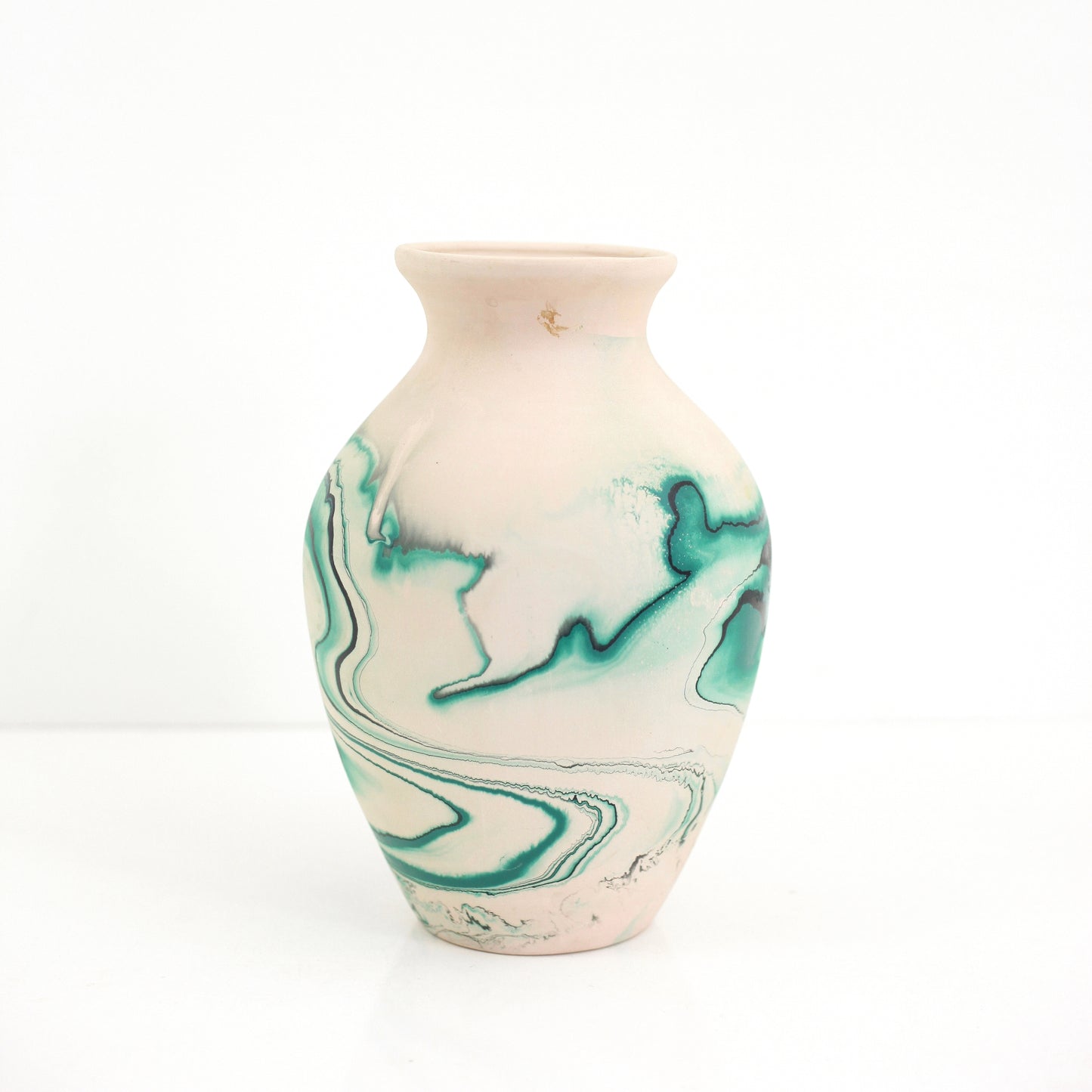 SOLD - Vintage Large Emerald Swirl Nemadji Pottery Vase