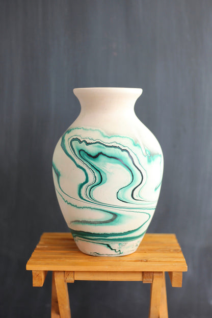 SOLD - Vintage Large Emerald Swirl Nemadji Pottery Vase