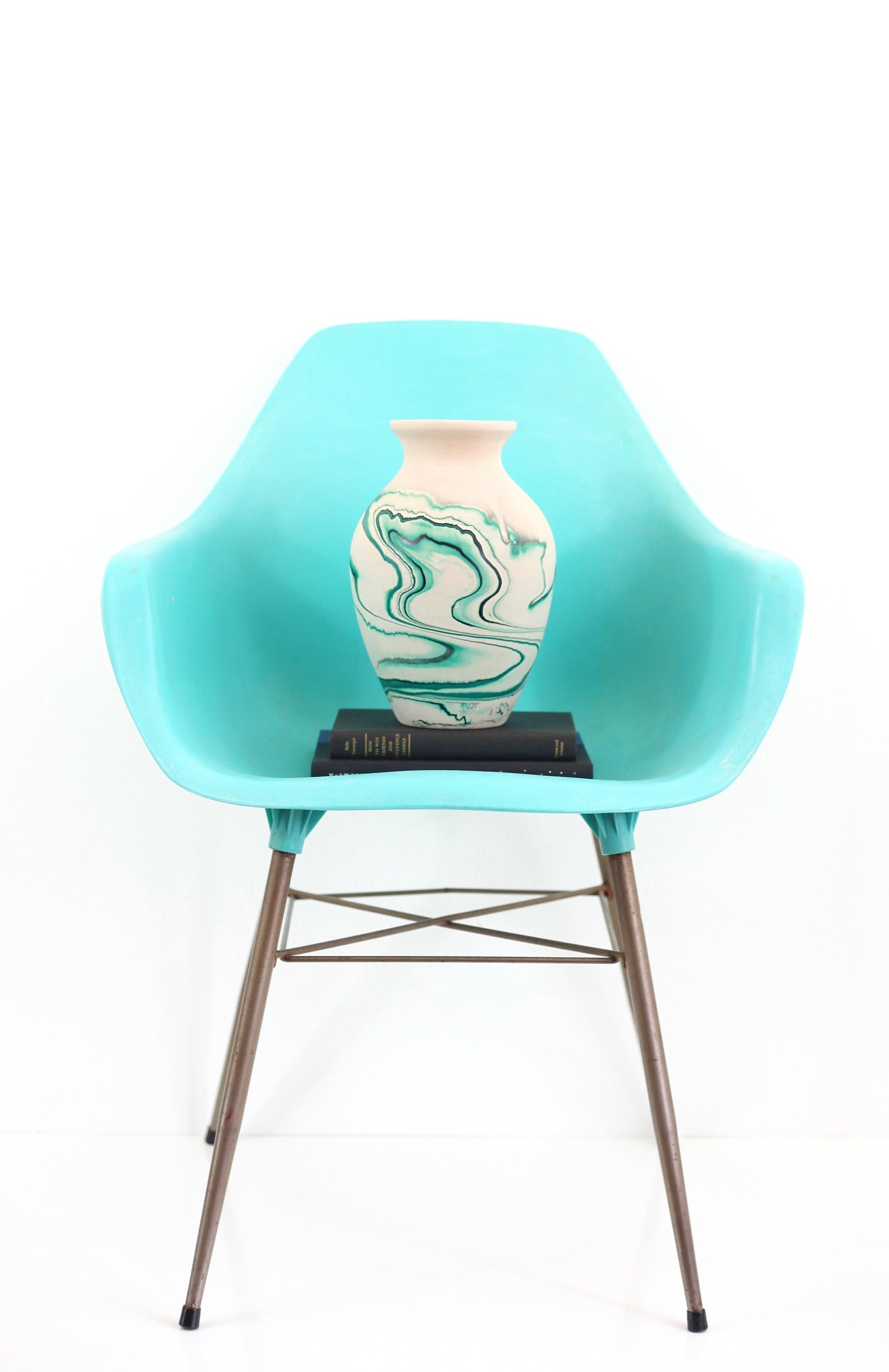 SOLD - Vintage Large Emerald Swirl Nemadji Pottery Vase