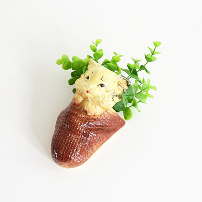 SOLD - Vintage Yellow Ceramic Cat Wall Pocket / Vintage Kitty Wall Planter