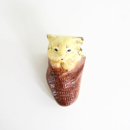 SOLD - Vintage Yellow Ceramic Cat Wall Pocket / Vintage Kitty Wall Planter
