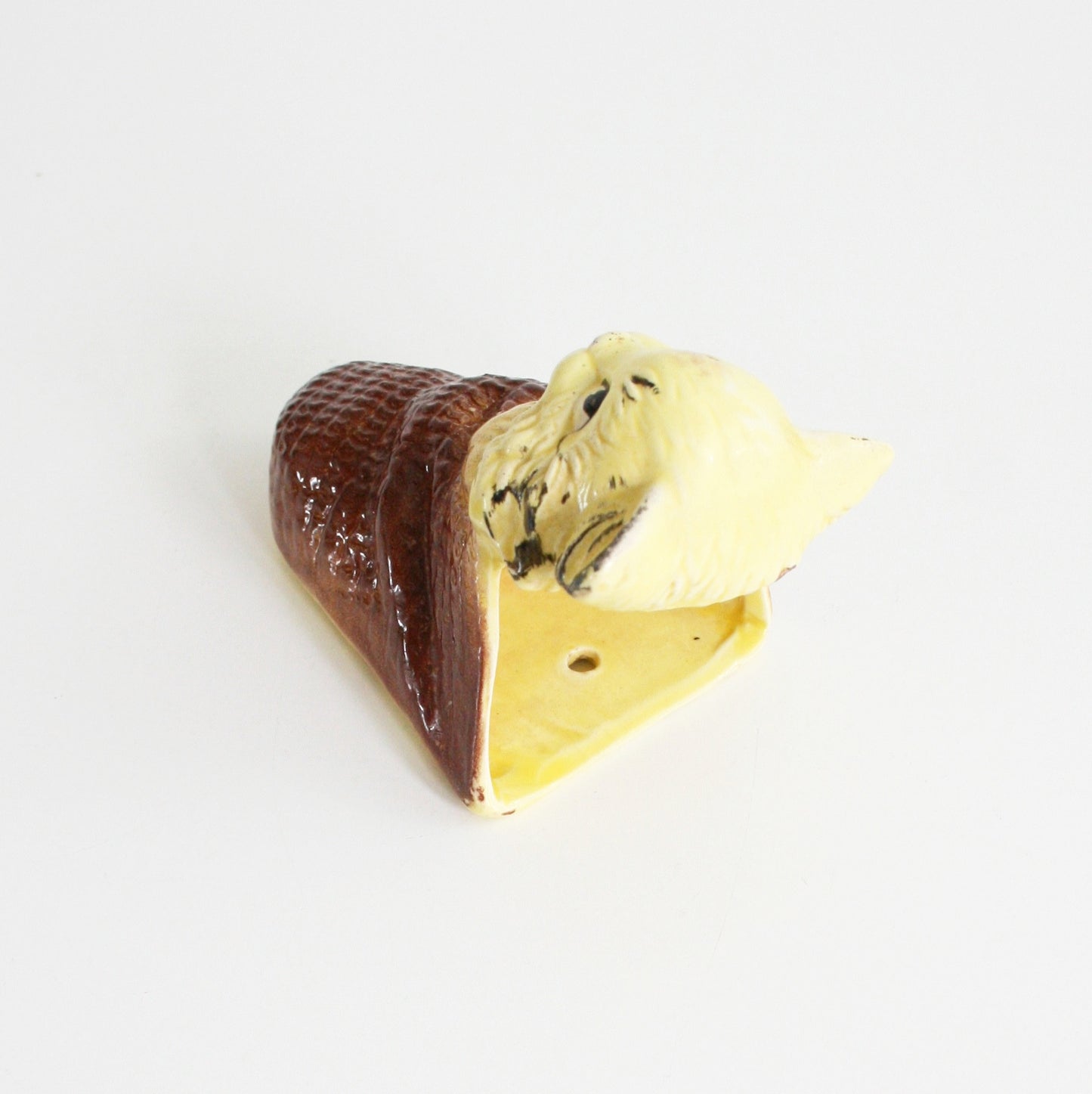 SOLD - Vintage Yellow Ceramic Cat Wall Pocket / Vintage Kitty Wall Planter