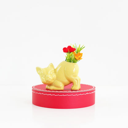 SOLD - 1940s Crouching Yellow Cat Planter by Morton Pottery