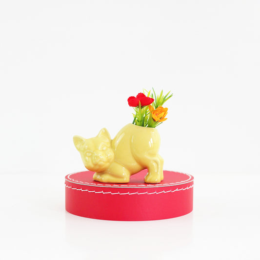 SOLD - 1940s Crouching Yellow Cat Planter by Morton Pottery