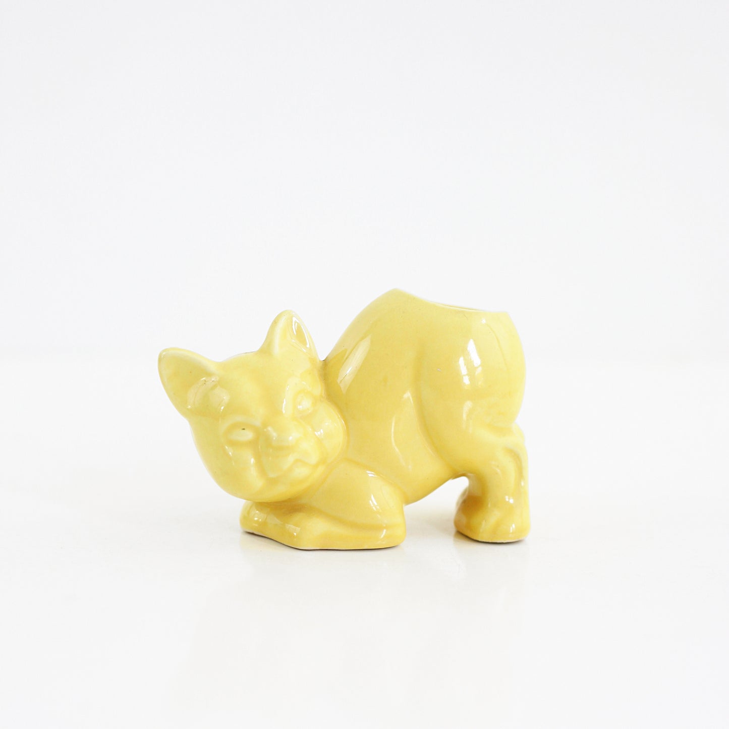 SOLD - 1940s Crouching Yellow Cat Planter by Morton Pottery