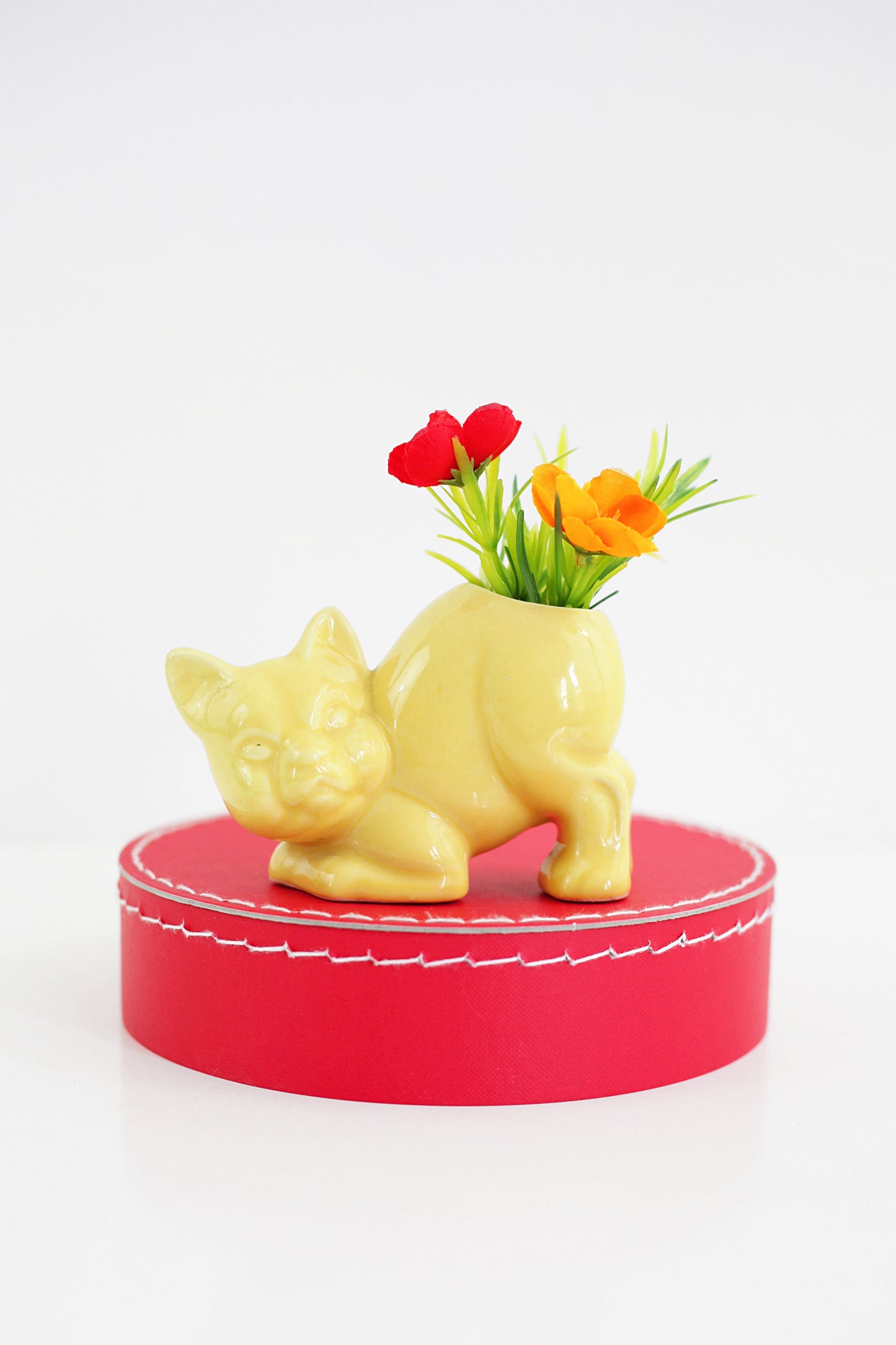 SOLD - 1940s Crouching Yellow Cat Planter by Morton Pottery
