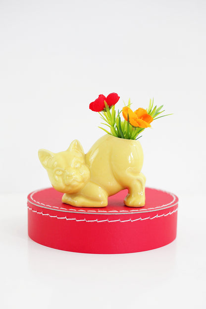 SOLD - 1940s Crouching Yellow Cat Planter by Morton Pottery
