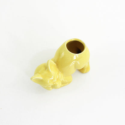 SOLD - 1940s Crouching Yellow Cat Planter by Morton Pottery