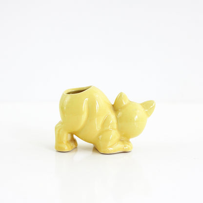 SOLD - 1940s Crouching Yellow Cat Planter by Morton Pottery
