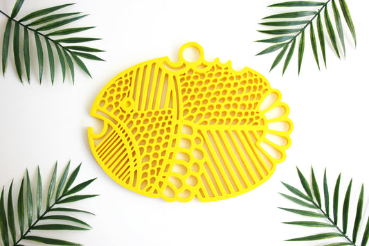 SOLD - Mid Century Modern Yellow Dansk Fish Trivet / Retro Trivet from Denmark