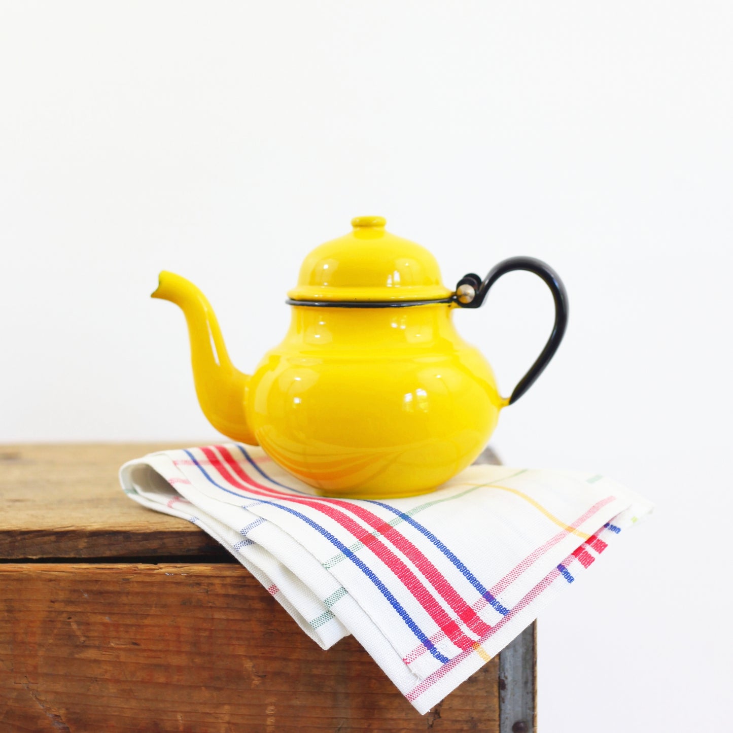 SOLD - Vintage Yellow Enamel Tea Kettle
