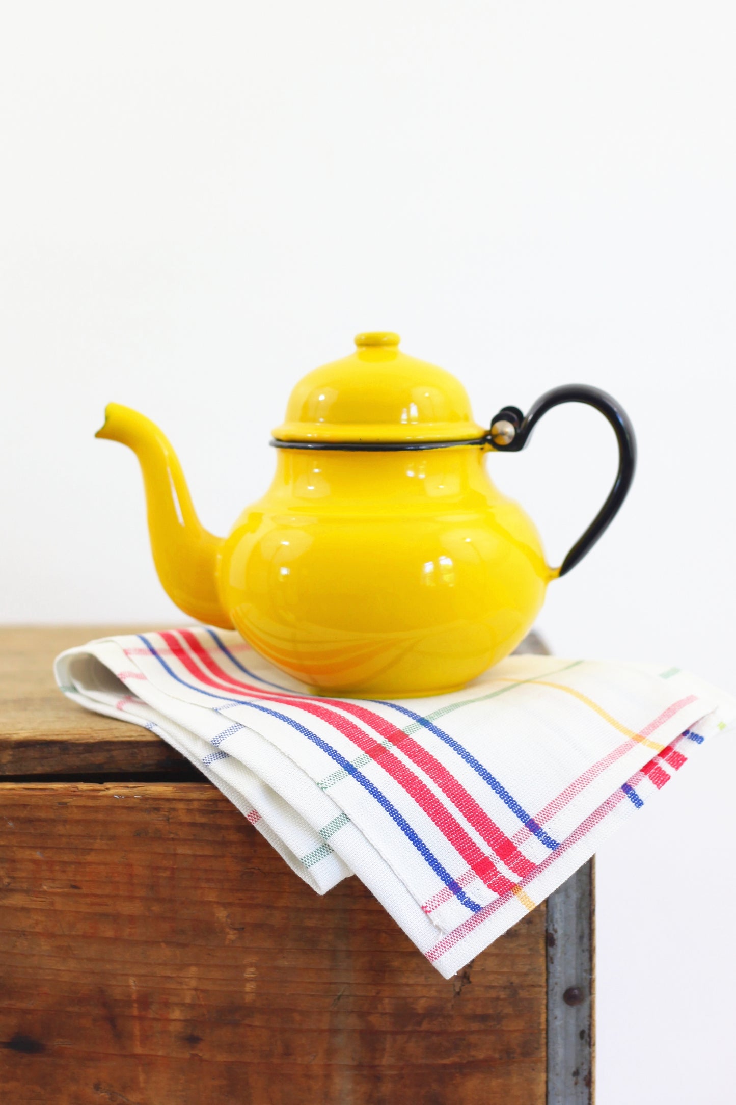 SOLD - Vintage Yellow Enamel Tea Kettle