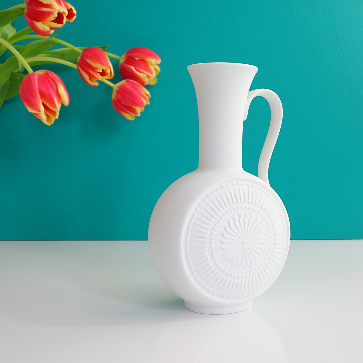 SOLD - Mid Century Matte White Op Art Vase by AK Kaiser Germany