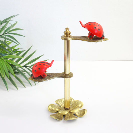 SOLD - Vintage Allied Brass Ladybug Clip Display Stand