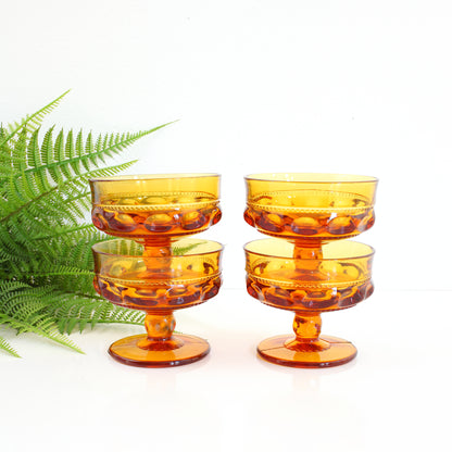 SOLD - Vintage Amber King's Crown Thumbprint Champagne Glasses
