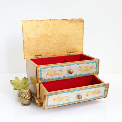 SOLD - Vintage Musical Florentine Jewelry Box in Aqua & Gold