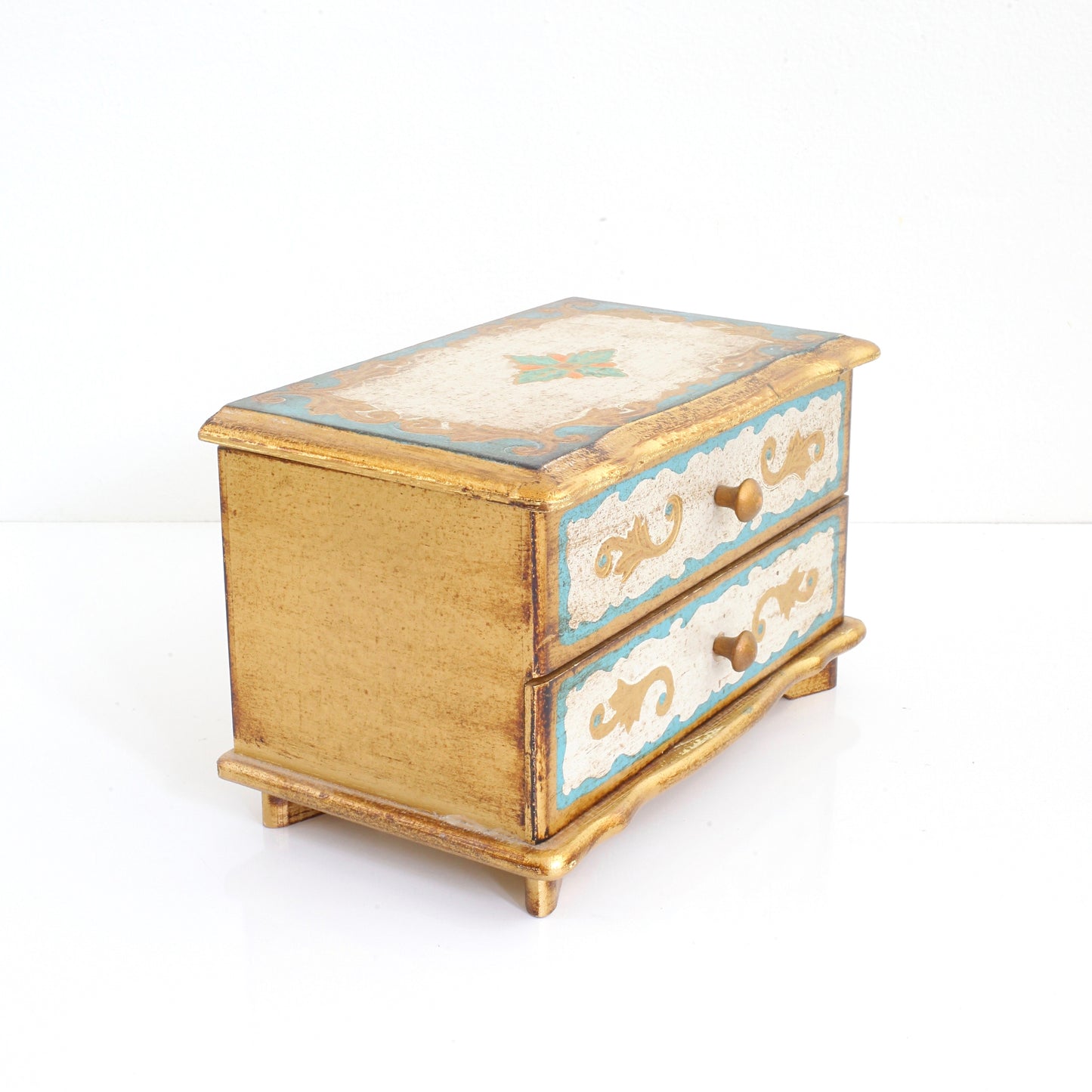SOLD - Vintage Musical Florentine Jewelry Box in Aqua & Gold
