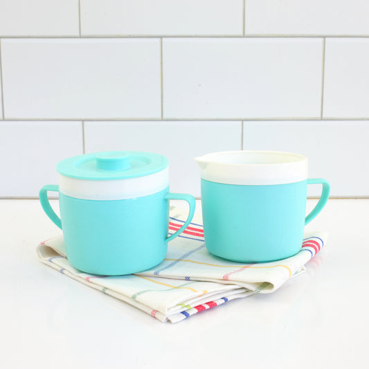 SOLD - Vintage Aqua Bolero Therm-O-Ware Cream & Sugar Set