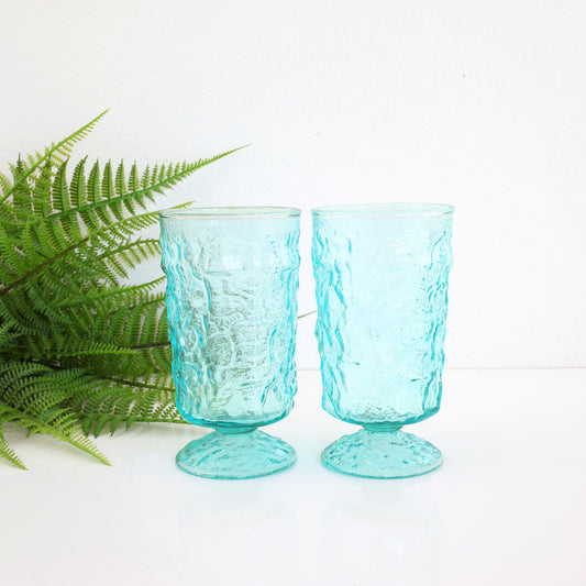 SOLD - Mid Century Aqua Lido Pedestal Glasses by Anchor Hocking