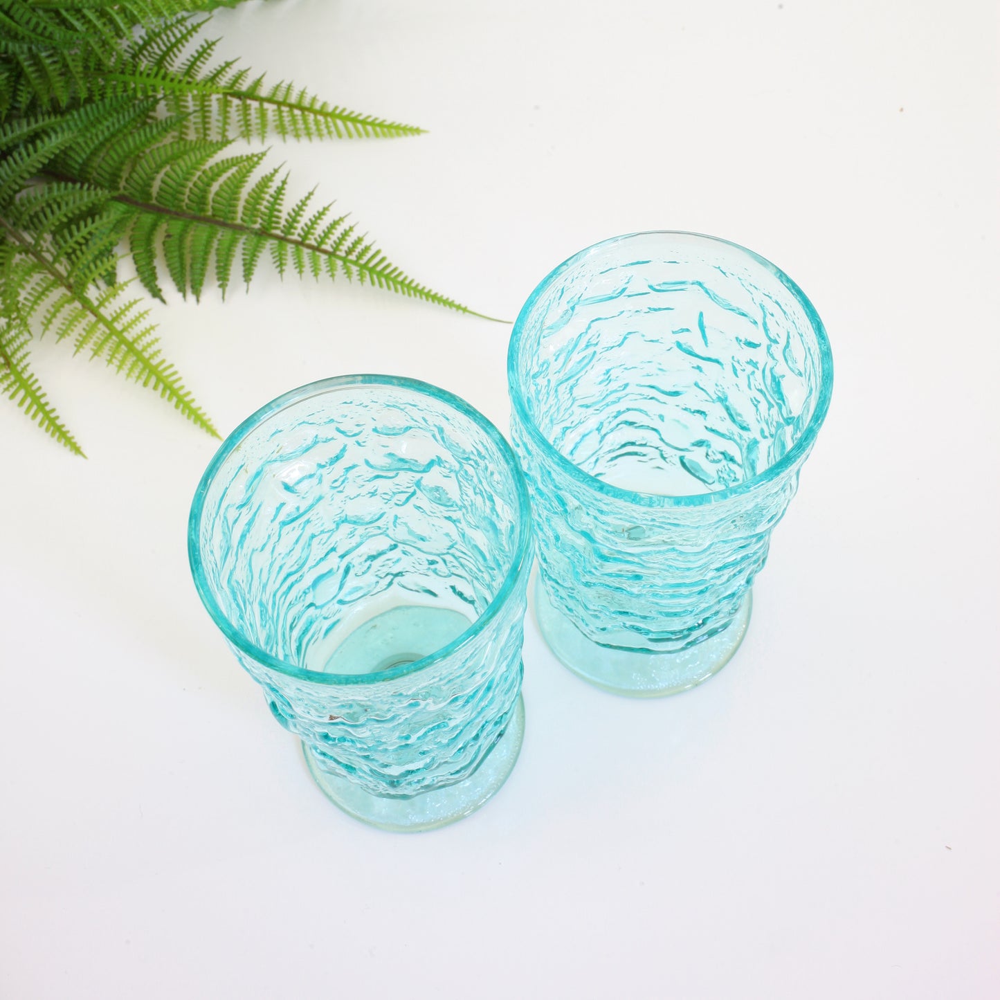 SOLD - Mid Century Aqua Lido Pedestal Glasses by Anchor Hocking