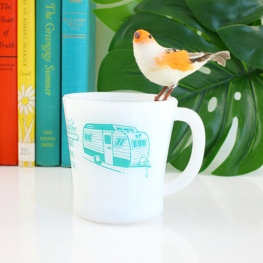 SOLD - Rare Vintage Serro Scotty Sportsman Camper Milk Glass Mug