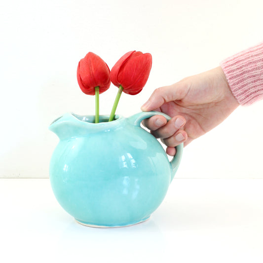 SOLD - Mid Century Aqua Ceramic Ball Pitcher