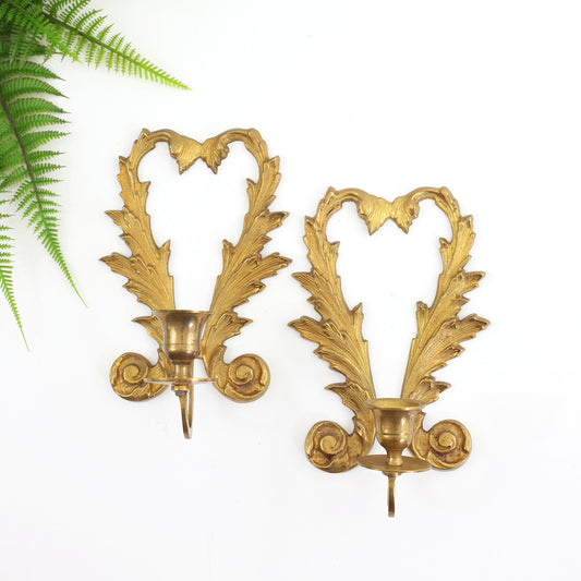 SOLD - Vintage Art Nouveau Brass Wall Sconce Candle Holders