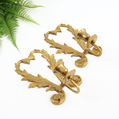 SOLD - Vintage Art Nouveau Brass Wall Sconce Candle Holders