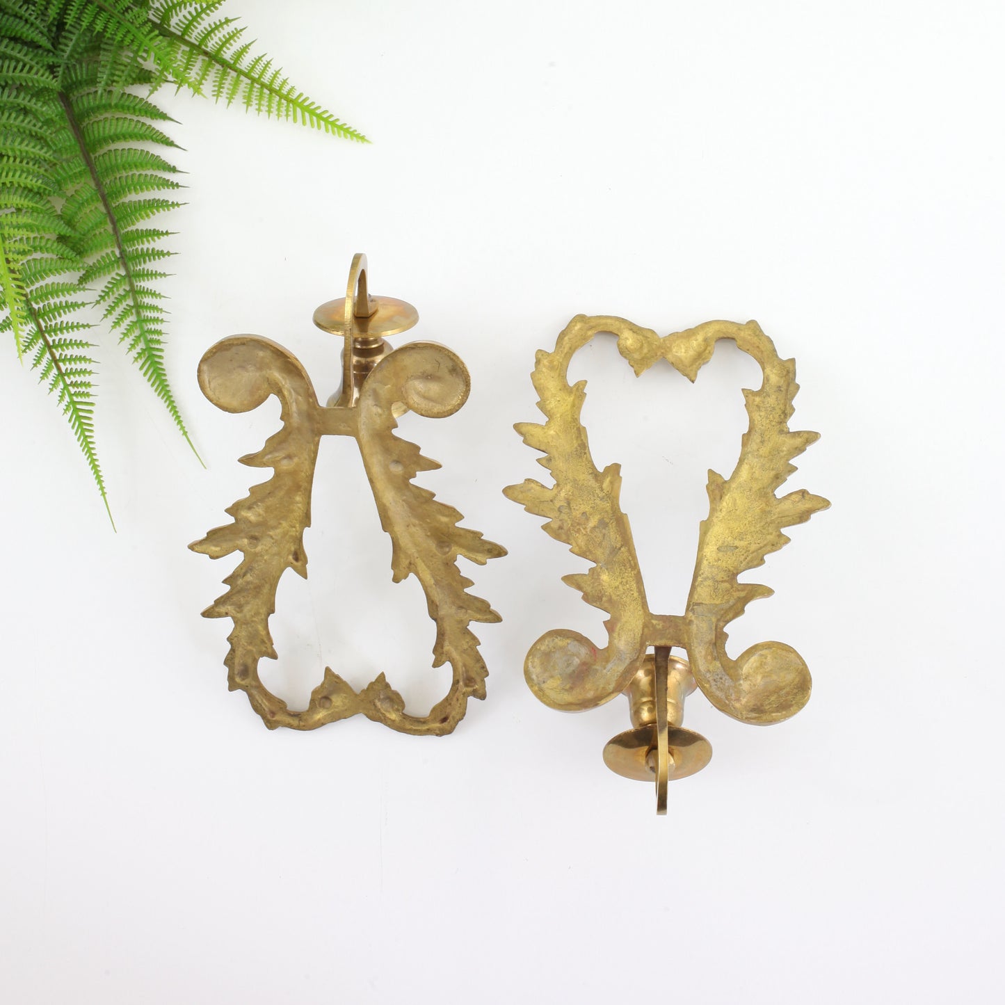SOLD - Vintage Art Nouveau Brass Wall Sconce Candle Holders