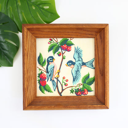 SOLD - Vintage Framed Birds & Berries Paint by Number