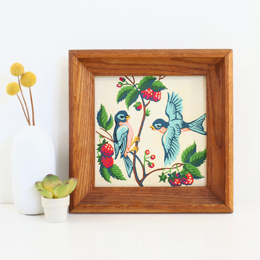 SOLD - Vintage Framed Birds & Berries Paint by Number