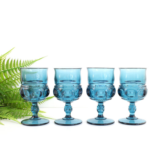 SOLD - Vintage Imperial Blue King's Crown Thumbprint Goblets