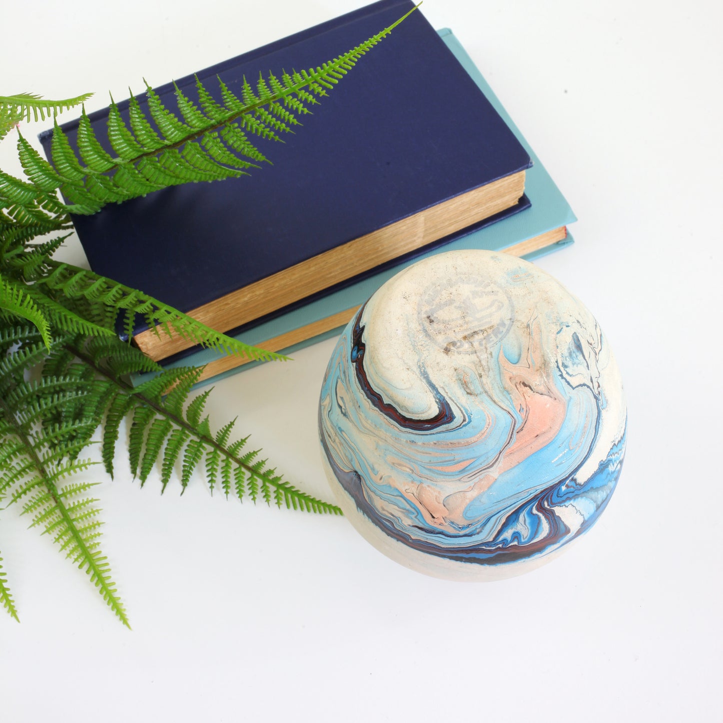 SOLD - Vintage Blue & Maroon Swirl Nemadji Pottery Vase