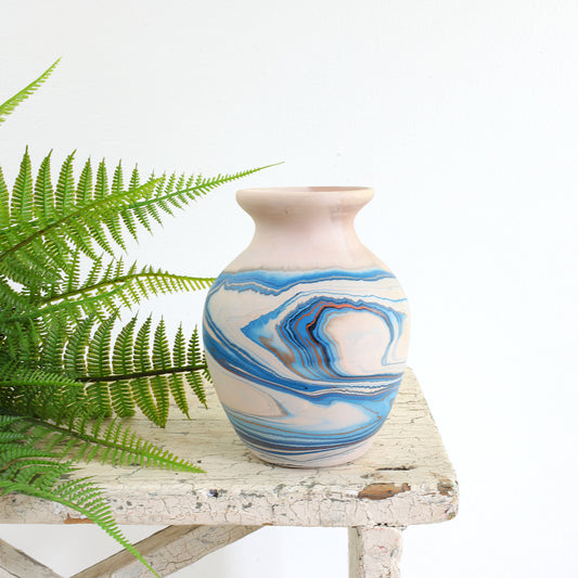 SOLD - Vintage Blue Swirls Nemadji Pottery Vase
