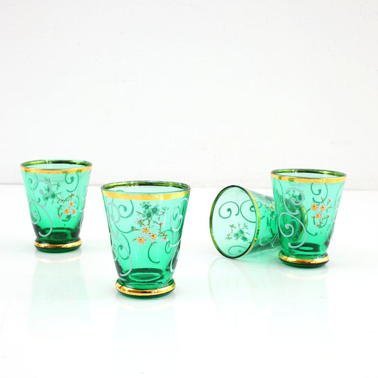 SOLD - Vintage Hand Painted Emerald Green Bohemian Shot Glasses