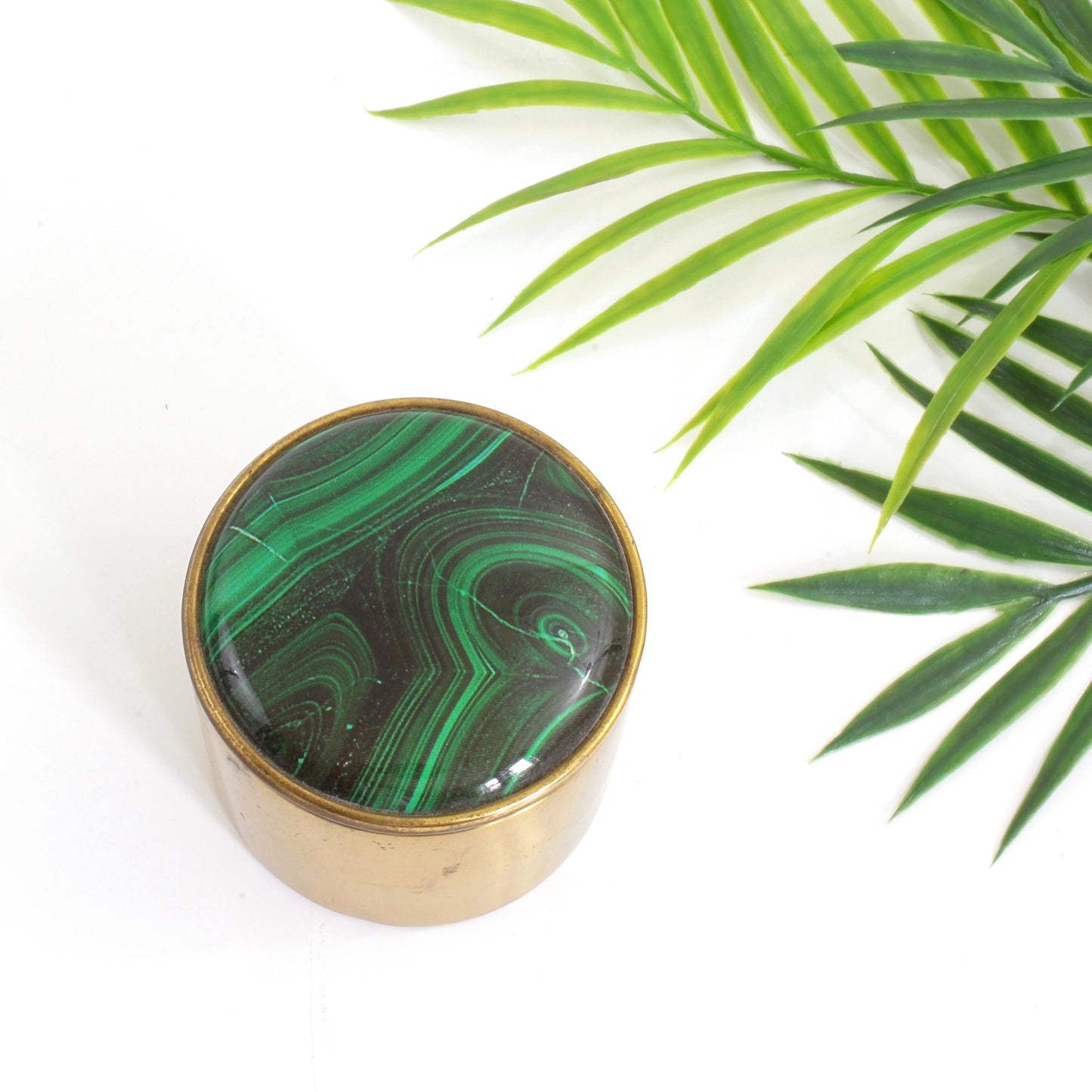 SOLD - Vintage Brass & Malachite Trinket Box