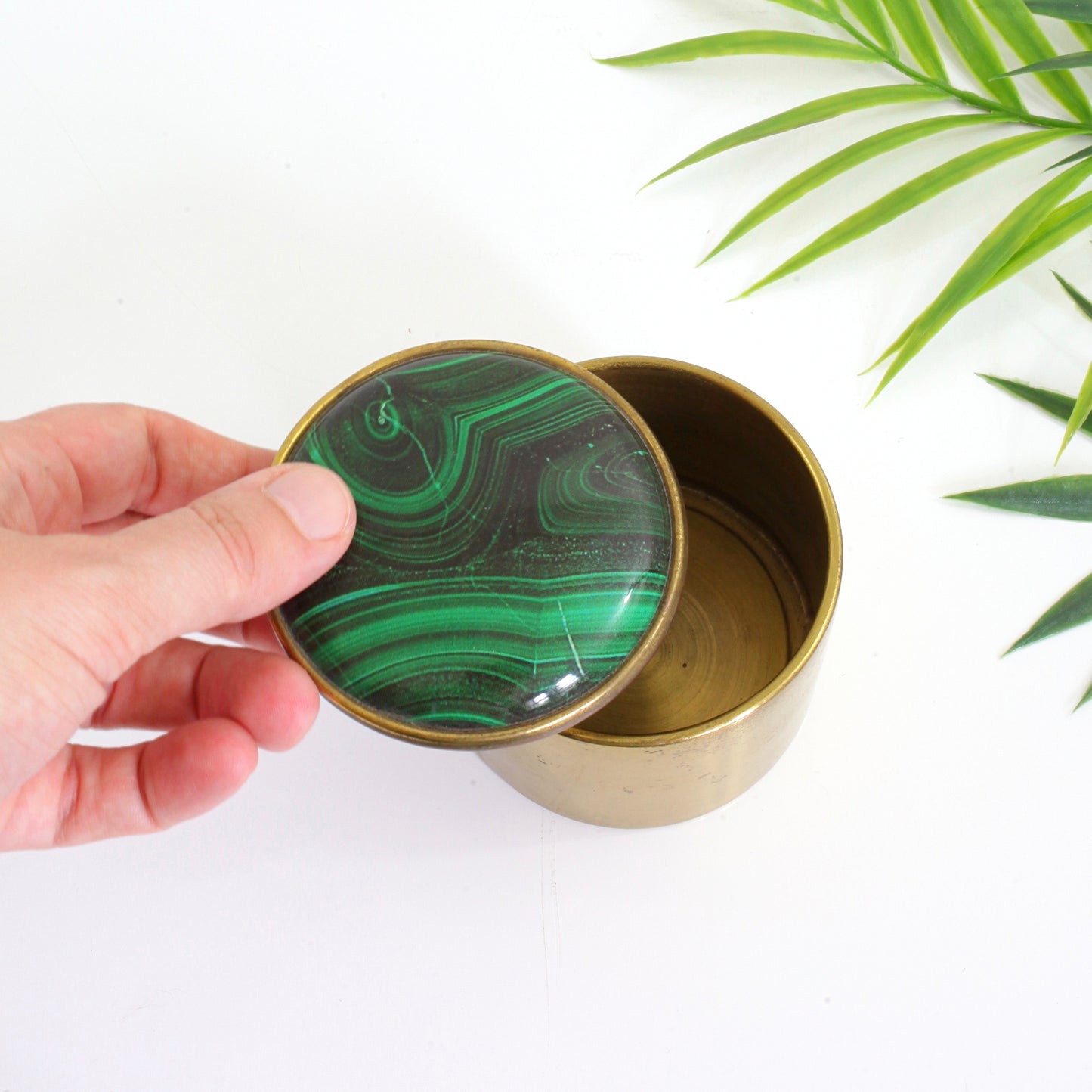 SOLD - Vintage Brass & Malachite Trinket Box