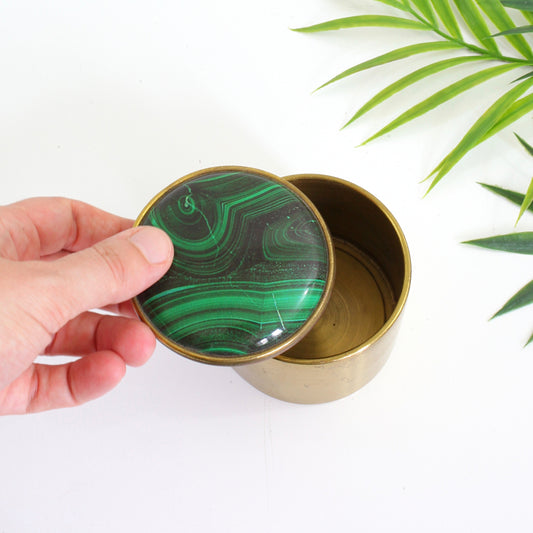 SOLD - Vintage Brass & Malachite Trinket Box