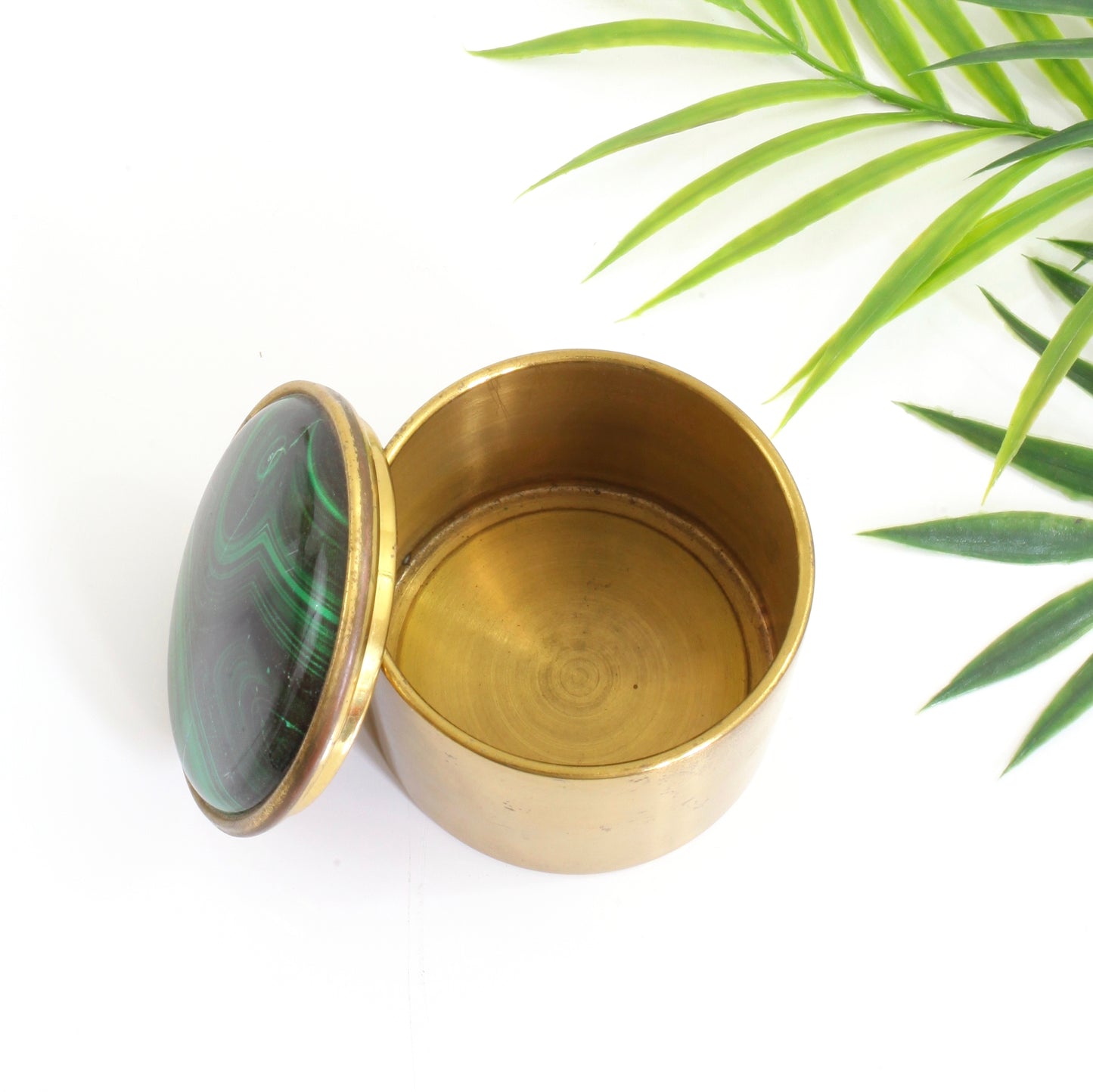 SOLD - Vintage Brass & Malachite Trinket Box