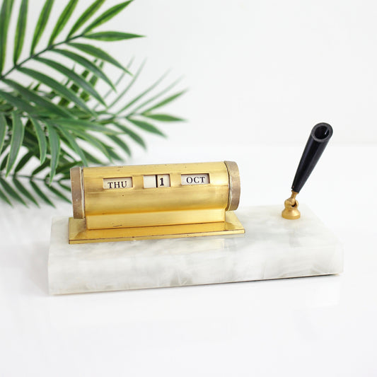 SOLD - Vintage Brass & Marble Perpetual Desk Calendar