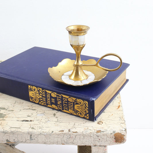 SOLD - Vintage Brass and Mother of Pearl Candlestick