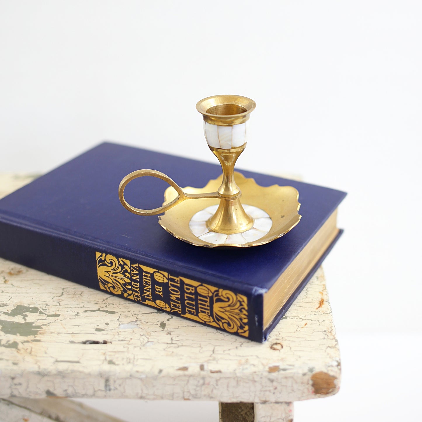 SOLD - Vintage Brass and Mother of Pearl Candlestick