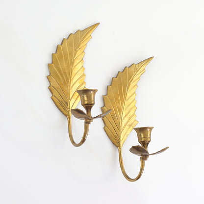 SOLD - Mid Century Modern Brass Leaf Wall Sconces