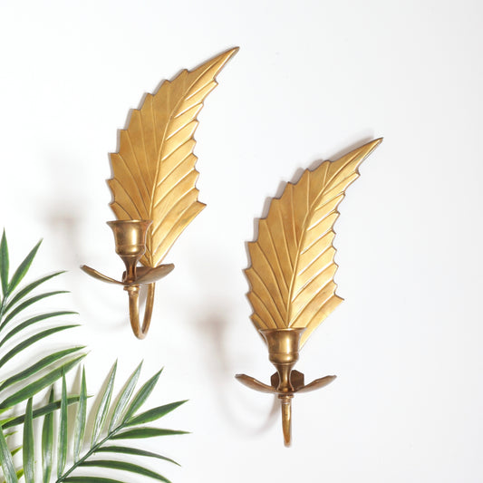SOLD - Mid Century Modern Brass Leaf Wall Sconces