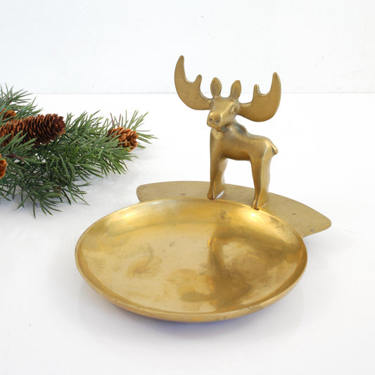 SOLD - Vintage Brass Moose Trinket Dish / Loyal Order of Moose Membership Appreciation Award