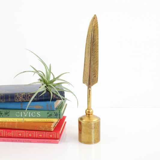 SOLD - Vintage Brass Quill Pen and Inkwell