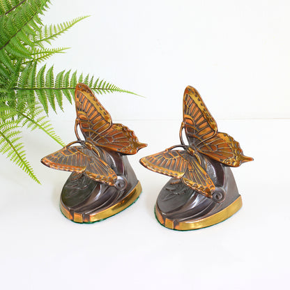 SOLD - Vintage Bronze Butterfly Bookends