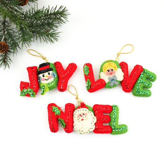 SOLD - Vintage Bucilla Embroidered Felt & Sequin Christmas Ornaments