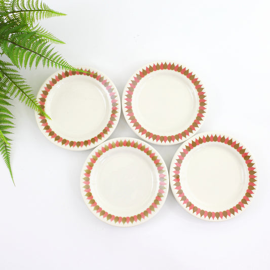 SOLD - Vintage Buffalo China Pink & Brown Raindrop Restaurant Ware Plates